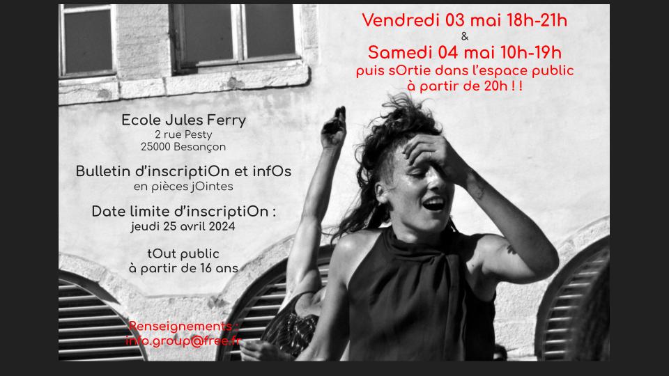 [stage Marine CheravOla vendredi 3 mai 18h-21h / samedi 4 mai 10h-19h puis sortie dans l'espace public à partir de 20h !! Date limite d'inscription : 25 avril]